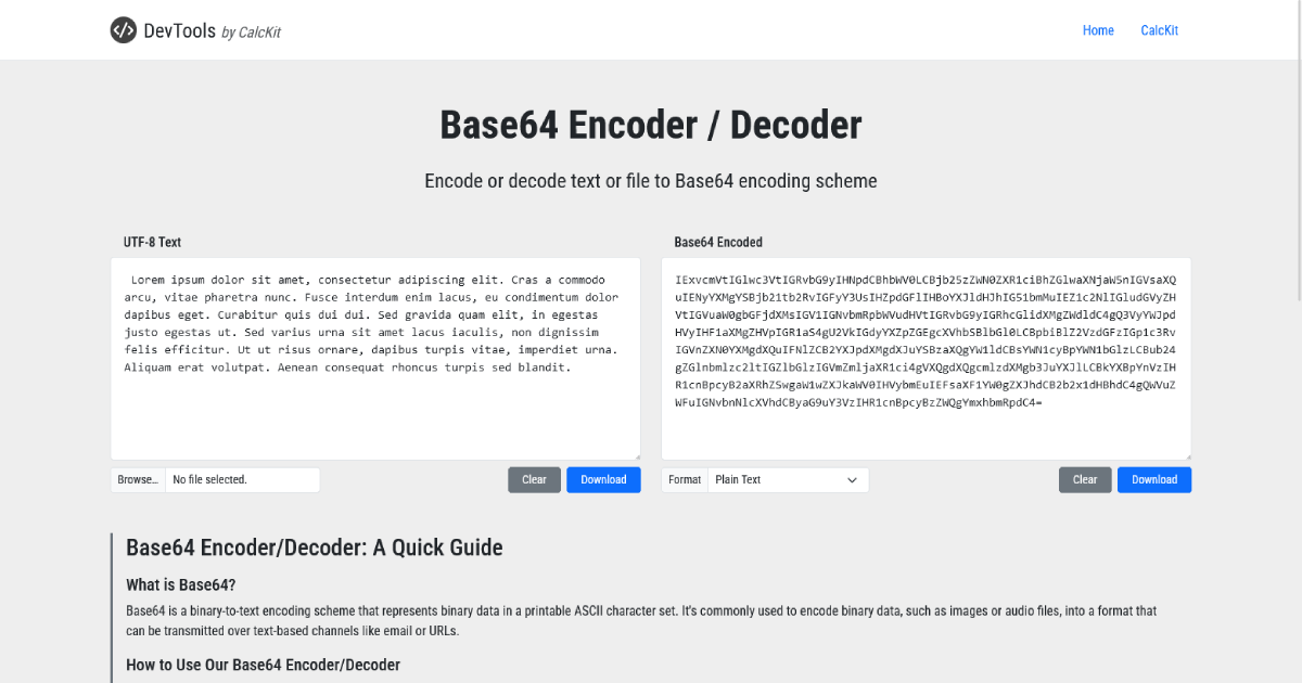 Base64 Encoder / Decoder - DevTools by CalcKit
