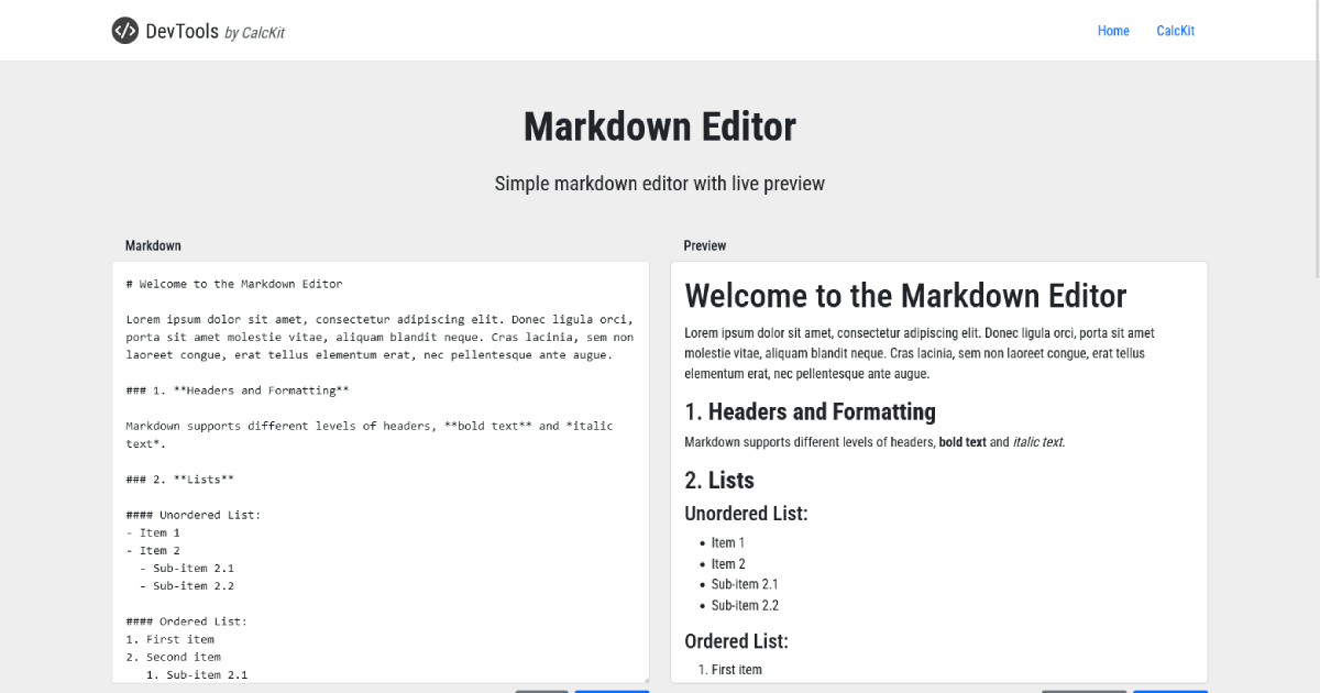 Markdown Editor - DevTools by CalcKit